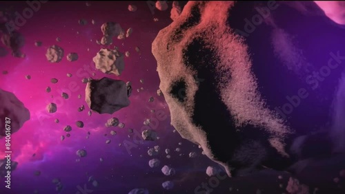 animated video of a large asteroid in outer space moving away photo