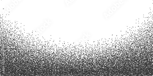Background with semicircular black and white noise gradient. Monochrome vector bg of tone gradation with grunge texture. Ink chaotic monochrome sand illustration. Mezzotint shadow