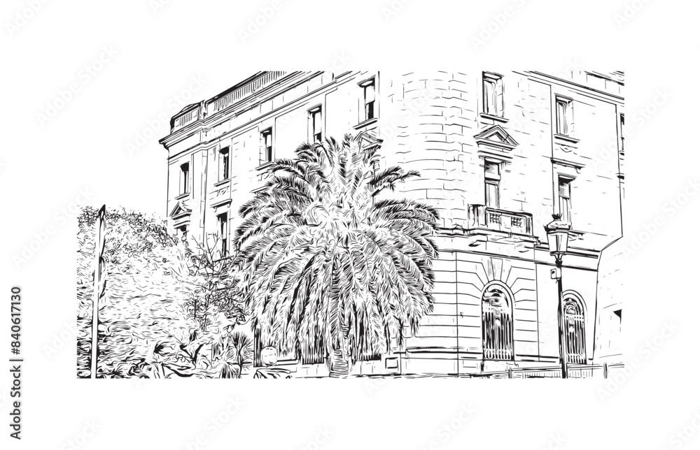 Print Building view with landmark of Santander is the city in Spain. Hand drawn sketch illustration in vector.