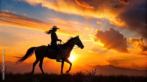 Silhouette of a cowgirl riding a horse in an equestrian wallpaper   cowgirl  horse  silhouette  equestrian  western  rider  wild west  ranch  cowboy  female  riding  leisure  adventure