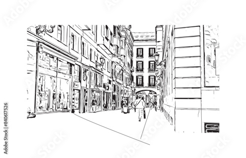 Obraz na płótnie Print Building view with landmark of Santander is the city in Spain. Hand drawn sketch illustration in vector. w salonie