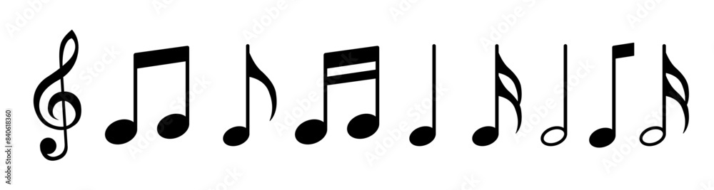 Music notes icon set. Musical key symbols. Music notes symbol vector illustration. Music notes icon set. Musical key symbols. Music notes symbol vector illustration.
