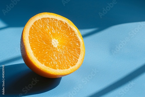 Half orange on blue surface