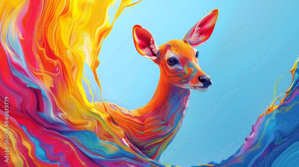 Vibrant surreal painting of a deer with colorful abstract background. Perfect for contemporary art collections and creative projects. Vibrant surreal painting of a deer with colorful abstract background. Perfect for contemporary art collections and creative projects.