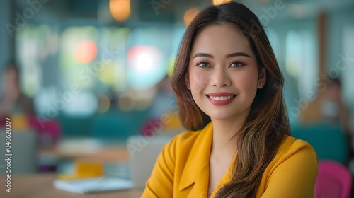 Portrait of filipina woman beautiful business leader, in modern bright office boardroom, professional atmosphere, leadership, diverse workplace, corporate setting.