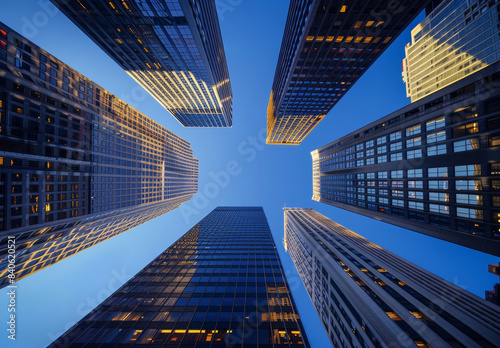 A city skyline with tall buildings and a clear blue sky by AI generated image