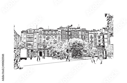 Obraz na płótnie Print Building view with landmark of Santander is the city in Spain. Hand drawn sketch illustration in vector. w salonie