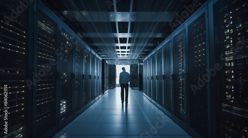 Technicians Monitoring Servers in High-Tech Data Center © hiro