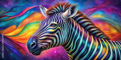 Vibrant pop art painting of a multicolored zebra, Voka art, bright, colorful, animal, zebra, painting, pop art, abstract, vibrant, rainbow, artistic, creative, modern, contemporary, colorful