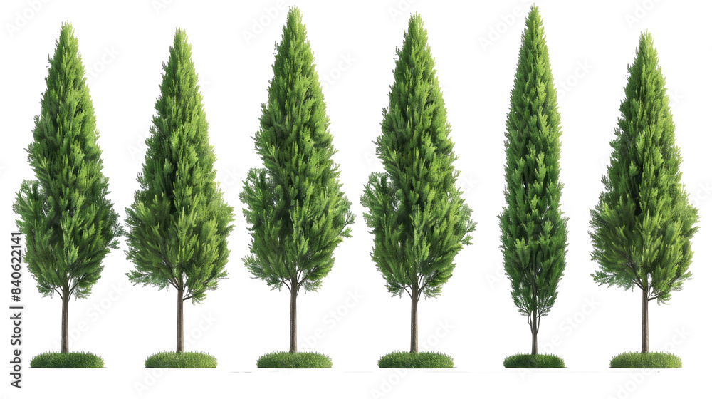 Fototapeta premium set of cypress trees with isolated transparent background