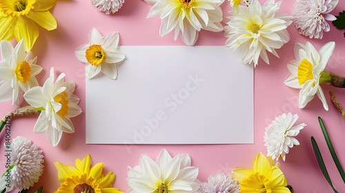 Blankpaper for text copy space with pastel colour background and daffodil and chrysanthemum flowers  greeting  card ilustration for International friendship day