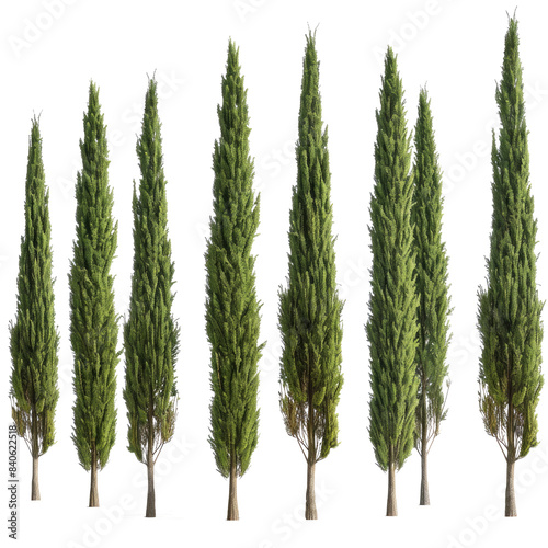 set of cypress trees with isolated transparent background photo