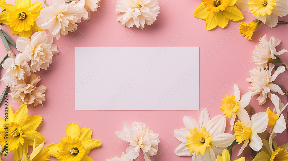Blankpaper for text copy space with pastel colour background and daffodil and chrysanthemum flowers, greeting card ilustration for International friendship day Blankpaper for text copy space with pastel colour background and daffodil and chrysanthemum flowers, greeting card ilustration for International friendship day