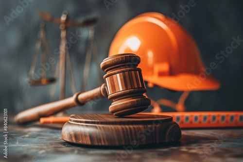 Gavel hard hat on table