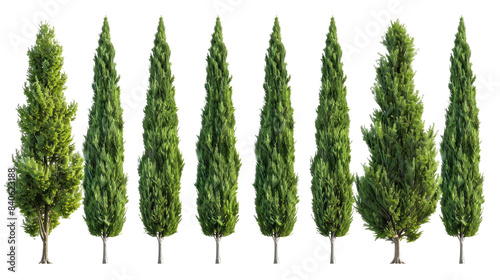 set of cypress trees with isolated transparent background