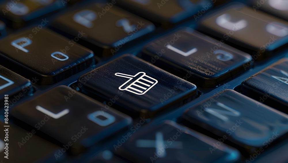 closeup of the garbage can icon on an online shopping website's computer keyboard button closeup of the garbage can icon on an online shopping website's computer keyboard button
