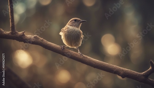 A tiny bird sitting on top of a thin tree branch, surrounded by nature's beauty. photo
