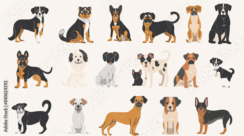 Hand draw abstract dogs or puppies flat icon 