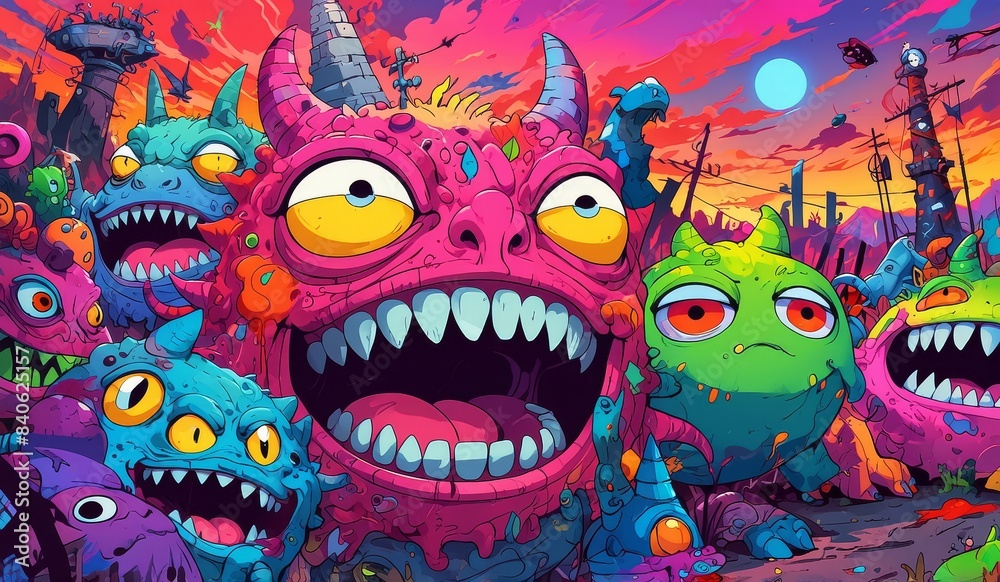 crazy funny scary monsters cartoons psychedelics - generative ai