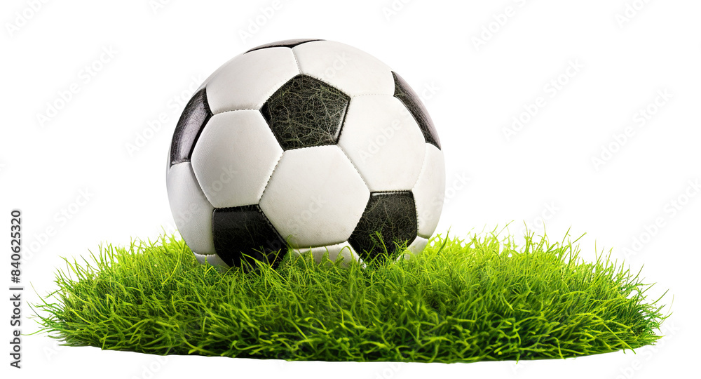 Obraz premium Soccer football ball on green grass, cut out