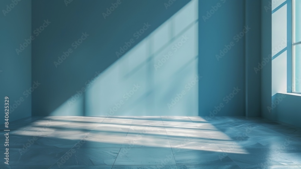 Obraz premium Light Blue Room With Window and Sunlight Streaming In