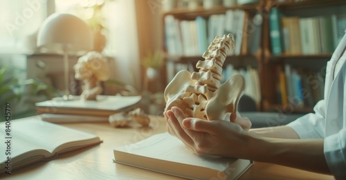 Medical Professional Studying Spinal Anatomy in Office photo