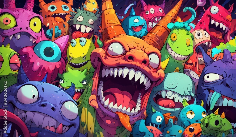 Fototapeta premium crazy funny scary monsters cartoons psychedelics - generative ai