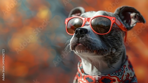 3D Dog Radiating Energy with Sunglasses and Bandana in Vibrant Colors © vanilnilnilla