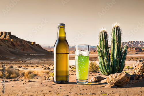 Bottle of water in desert : AI Generative, not upscale