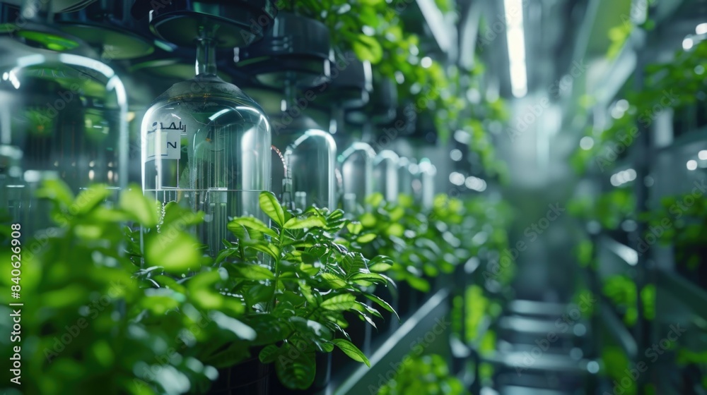 Futuristic Vertical Farming: Hydroponic Plants in High-Tech Greenhouse Futuristic Vertical Farming: Hydroponic Plants in High-Tech Greenhouse