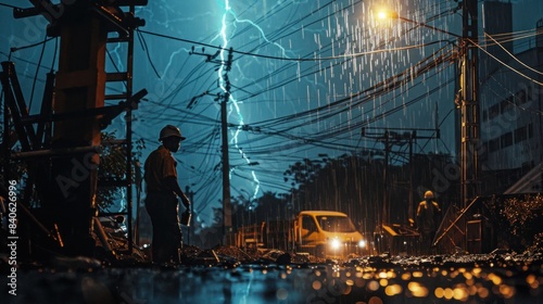 Wallpaper Mural Labour work on construction side in Havey Rain Construction worker is standing in the rain in front of large construction vehicle Torontodigital.ca