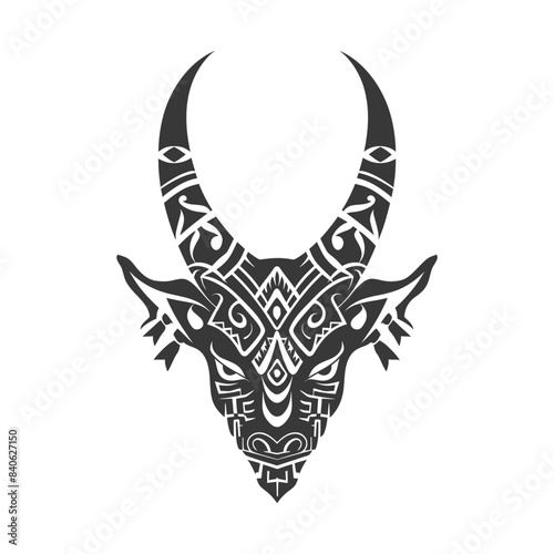 Tribal Goat Head: Ornate Blackwork Tattoo Design