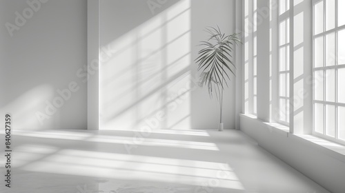 Sunlight Streaks Through Windows in a Modern, White Room