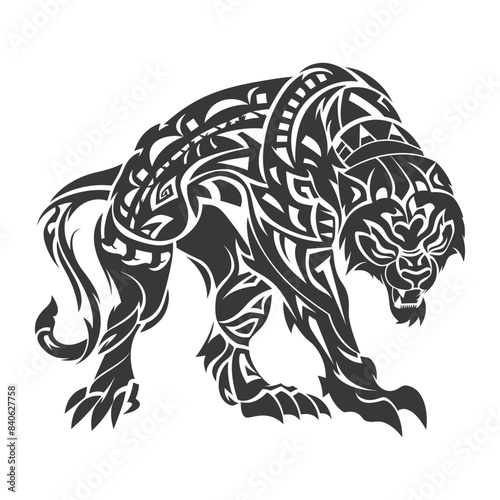 Wallpaper Mural Tribal Panther Tattoo: Aggressive Feline Design, Black and White Illustration. Torontodigital.ca