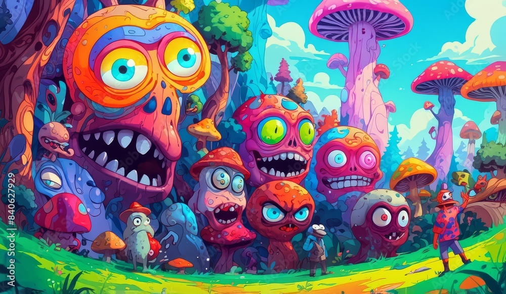 Fototapeta premium crazy funny scary monsters cartoons psychedelics - generative ai