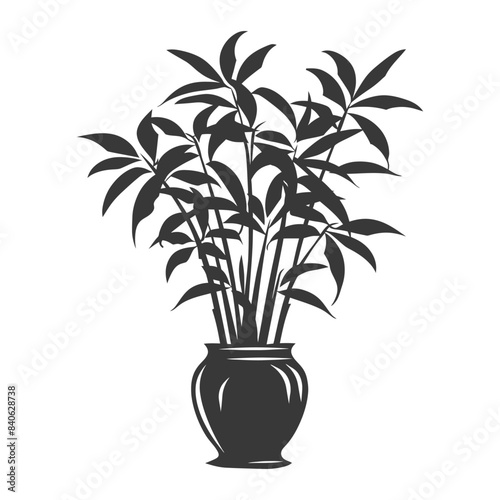 Stylized Lucky Bamboo in Vase, Minimalist Silhouette.
