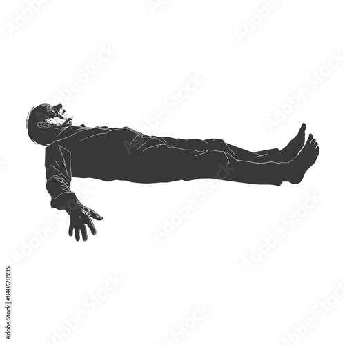 Monochromatic Silhouette: Man Lying Back, Arms Spread, Isolated.