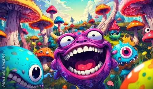crazy funny scary monsters cartoons psychedelics - generative ai