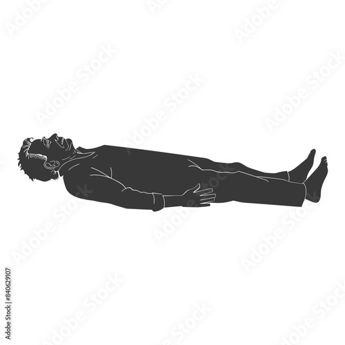 Man Lying Down Silhouette, Arms at Sides, Feet Up, Neutral Background.