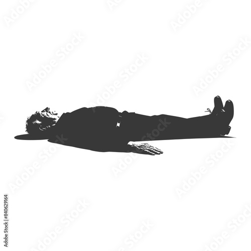 Silhouetted Figure Lying Flat, Arms Out, Relaxed Posture, White Background