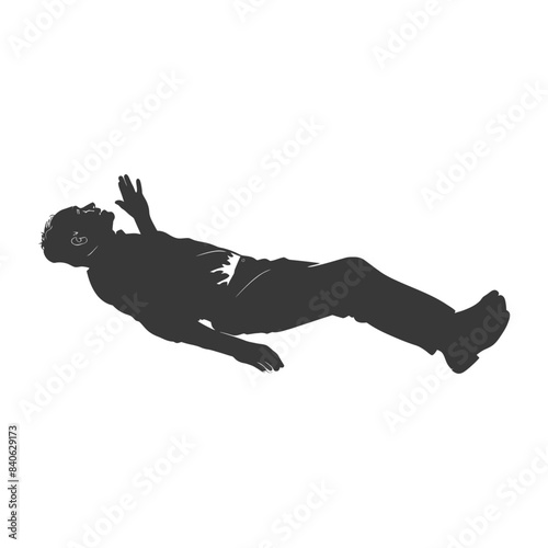 Falling Man Silhouette: Reaching Outward in Distress, Dark Grey on White.