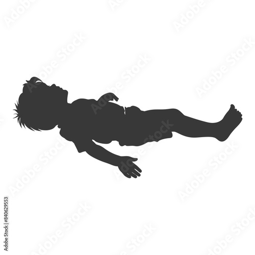 Silhouette of boy lying down, peaceful childhood, dark figure, relaxation.