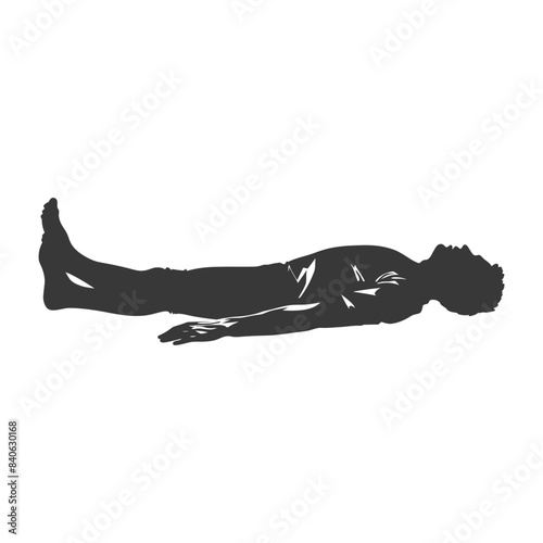 Corpse Pose: Silhouette of Man in Savasana, Yoga Relaxation Technique.