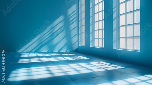 Light Blue Room With Windows And Sunlight Streaming In