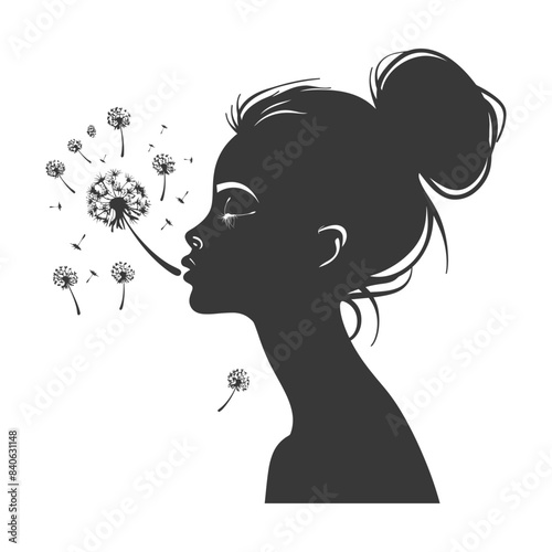 Silhouette Girl Blowing Dandelion Seeds - Whimsical Dreamer.