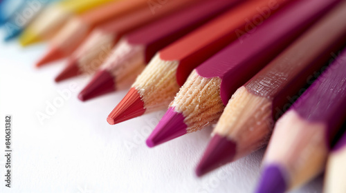 A row of colored pencils with the red one in the middle