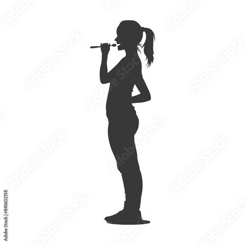 Silhouette of a girl brushing her teeth, isolated on white.