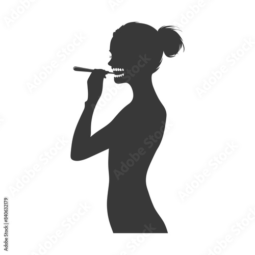 Silhouette: Woman Brushing Teeth, Oral Hygiene, Minimalist Vector Art.