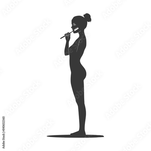 Silhouette of Woman Brushing Teeth: Daily Oral Hygiene, Minimalist Graphic.