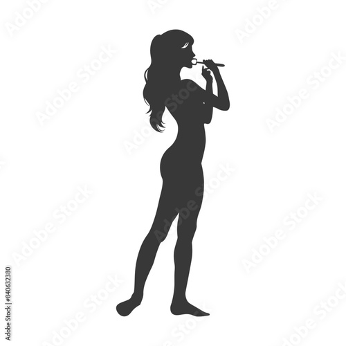 Silhouette of a Young Woman Brushing Teeth: Minimalist Hygiene Icon